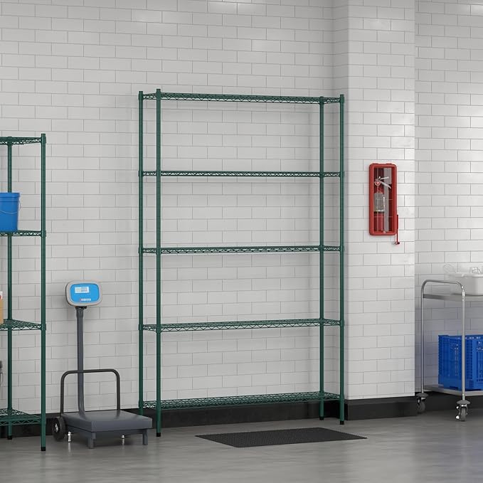 Commercial NSF Listed Green Epoxy Stationary Wire Shelving Kit 12" x 54" x 86", with 5 Shelves Perfect for Warehouse, Walk-in Refrigerator, Freezer, Grocery Store, Restaurant, Dishroom