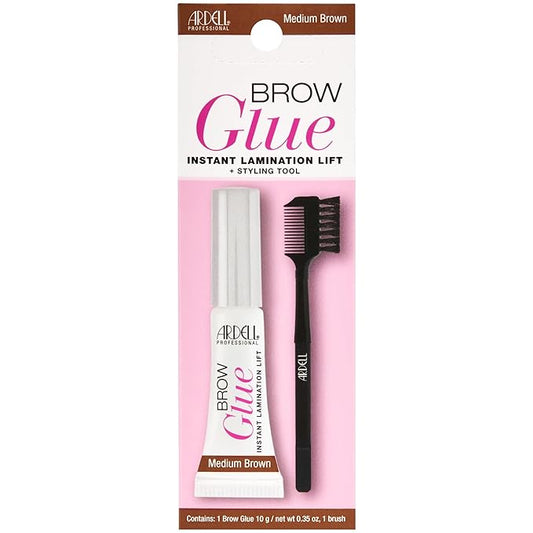 Ardell Brow Glue Medium Brown with Styling Brush – Tinted Eyebrow Gel for Lamination Lift, All-Day Extreme Hold Brow Gel for Defined Brows, 0.35 oz