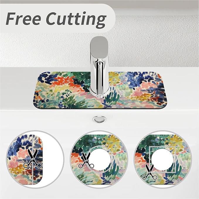 Kitchen Sink Splash Guard，abstract garden Faucet Mat Sink Gadgets-Super Absorbent Fast Drying Mat Drip Catcher for Kitchen, Bathroom,Sink Mat, Dish Drying Mat, Bathroom(15" X 5.5" )