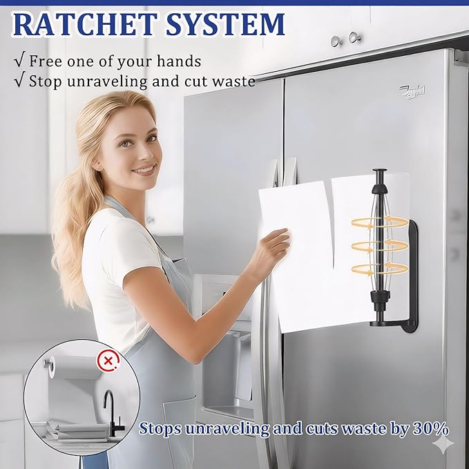 Magnetic Paper Towel Holder for Fridge-Great Adhesive Magnetic,One Hand Operable Paper Towel Holder,No Drill Wall Mount Hanging for RV Kitchen (Black)