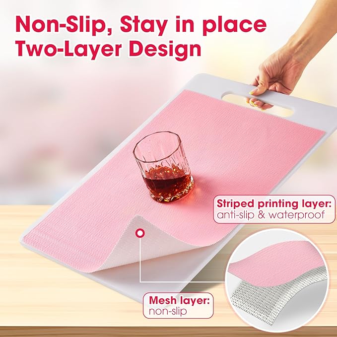 ALIUNI Drawer and Shelf Liner, Non-Slip Kitchen Cabinet Liners Non-Adhesive Thick Strong Grip Waterproof Washable Mats Protect Dresser Shelves Cupboard Bathroom Cabinets, Pink, 18 in X 10 FT