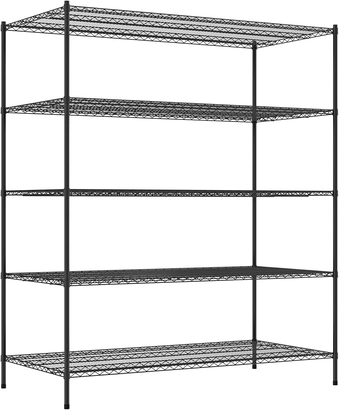 Commercial NSF Listed Black Epoxy Stationary Wire Shelving Kit 36" x 72" x 86", with 5 Shelves Perfect for Warehouse, Walk-in Refrigerator, Freezer, Grocery Store, Restaurant, Dishroom
