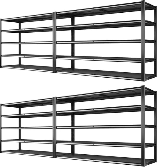 REIBII 78" H Storage Shelves, Garage Shelving Heavy Duty Load 3000LBS, Adjustable Garage Shelving, 5 Tier Metal Shelves Unit for Storage Rack, Basement, 55" W x 26" D x 78" H, Black, 4 Pack