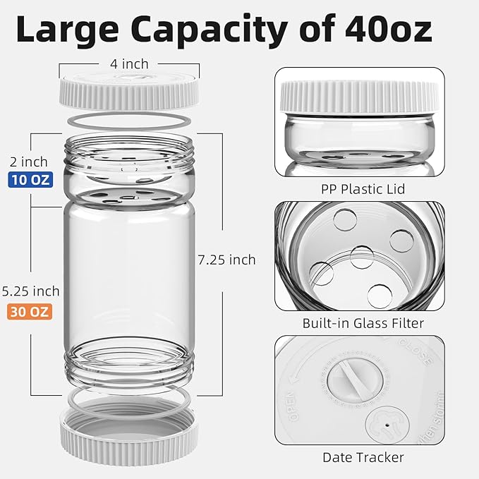 Pickle Jar with Strainer Flip Glass 40oz BPA-Free Airtight Pickles Juice Separator for Olive Jalapeno, Food Storage Containers with Lids for Pickles Lover, Grey