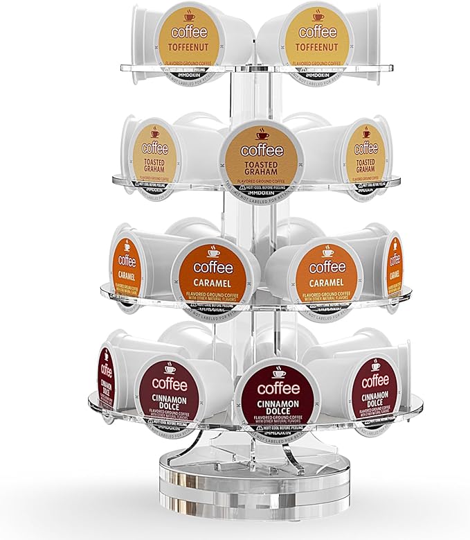 Crystal Clear Acrylic Coffee Pods Holder Carousel Compatible with 30 Nespresso Vertuo Capsules And Keurig K-cup Pods, Space-Saving Coffee Pod Storage Organizer for Small Countertop