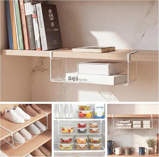 Under Shelf Basket Storage 1 Pack White | Space-Saving with Extra Layer | Lightweight & Quick to Install | Non-Slip | 14.8" D x 8.46" W