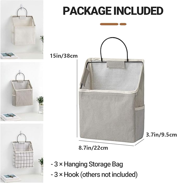 Fabric Wall Hanging Storage Caddy Bag Over the Door Pouch Organizer for Bedroom Bathroom Kitchen (3Pack-C)…