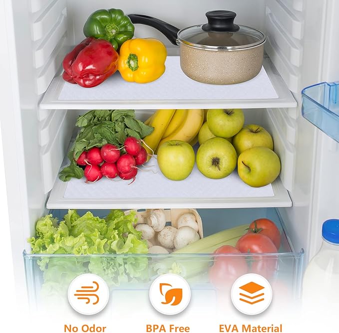 StaHom Shelf Liners for Kitchen Cabinets Refrigerator Liners Waterproof & Oil-Proof Kitchen Cupboard Liner Non-Slip Drawer Mats EVA Non Adhesive Fridge Liner for Shelves-White 11.8 x 59 Inches