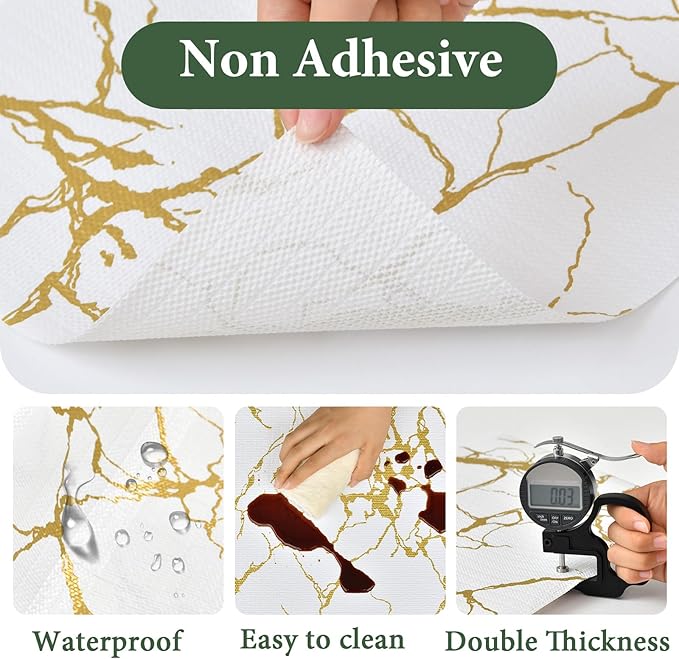 Drawer and Shelf Liner for Kitchen Cabinet Non Slip Waterproof Shelf Paper 23.6 in X 20 Ft Non Adhesive Refrigerator Liners Gold White Marble Easy Liners for Bathroom Cupboard