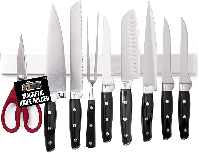 GORILLA GRIP Stainless Steel Magnetic Knife Holder for Wall, 14 in, Magnet Bar for Knives, Tools, Supplies, Heavy Duty Metal Strip Holds Up to 6 lbs, Kitchen Organizer, Non-Adhesive, Drilling Required