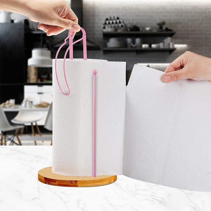 Wood Paper Towel Holder Countertop, TONLEA Kitchen Paper Towel Holder FreeStanding with Fixer for Kitchen and Bathroom Organization, Kitchen Roll Holder for Standard and Large Rolls