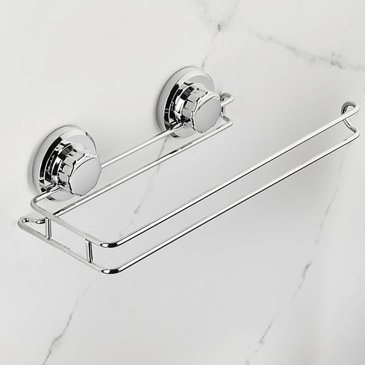 HASKO Suction Cup Paper Towel Holder, Wall Mount Metal Organizer for Bathroom & Kitchen, SUS 304 Stainless Steel Tissue Roll Hanger, Includes Optional No Drill Adhesive Mount, Silver