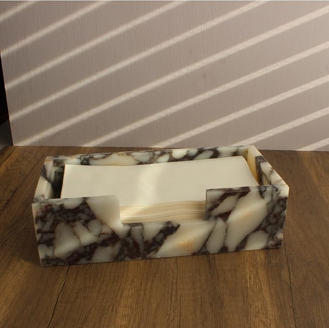 Natural Calacatta Viola Marble Napkin Holder 9.8"x4.9"x2.8", Guest Towel Holder, Paper Hand Basket for Bathroom/Kitchen/Restaurant