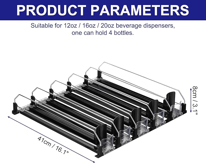 uxcell 5pcs Drink Organizer for Refrigerator, Self-Pushing Soda Can Organizer Width Adjustable Drink Dispenser Beverage Pusher for Fridge Pantry Vending Machine, Black