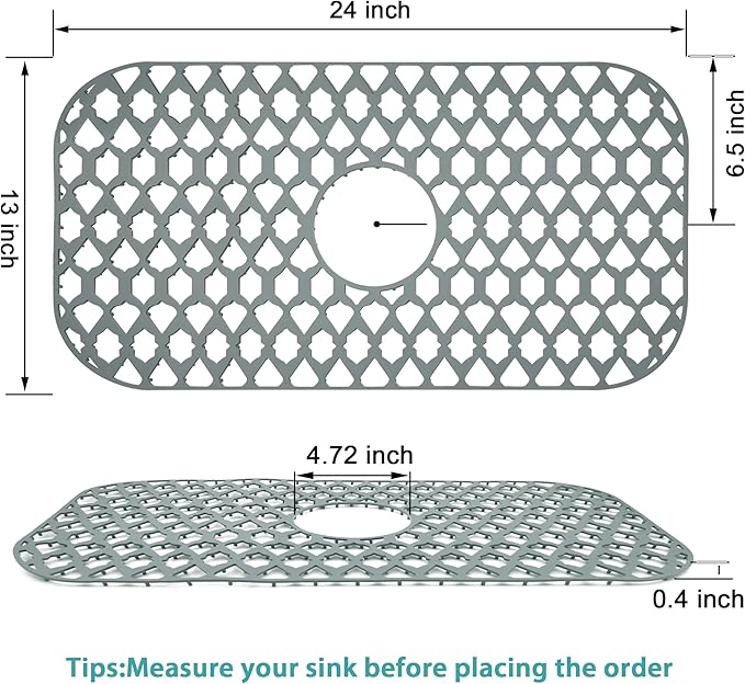 SAMSIER Sink Protectors for Kitchen Sink, Kitchen Sink Accessory - Silicone Mats Grid for Stainless Steel Strainer Bottom of Farmhouse Porcelain sinks (24”x13”, Center Drain)