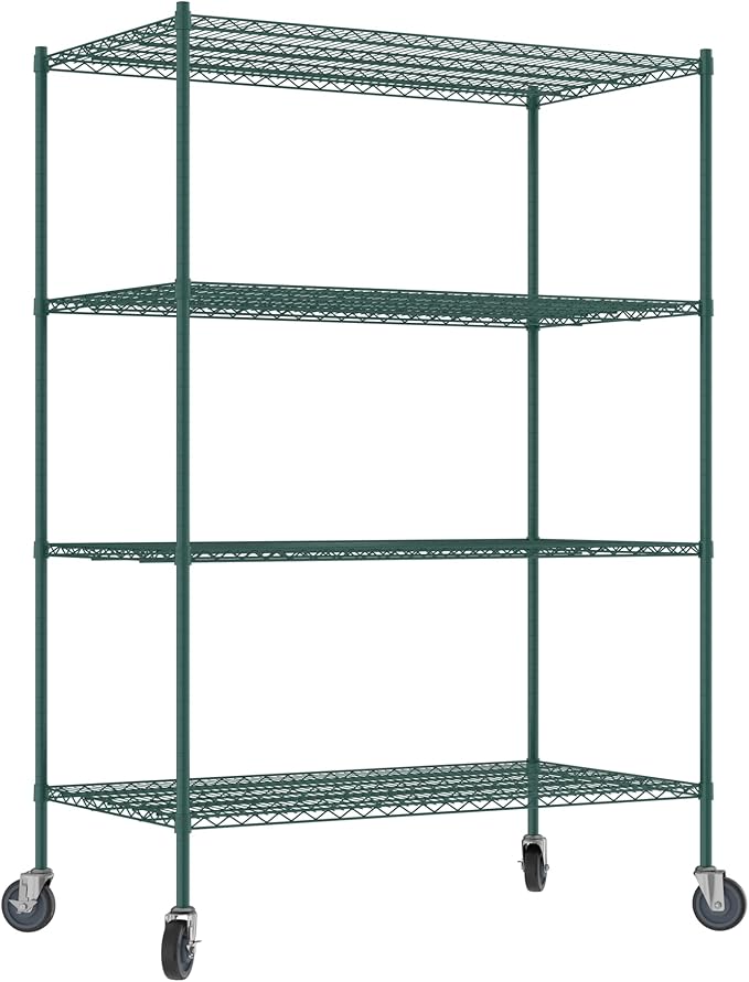 Commercial NSF Listed Green Epoxy Mobile Wire Shelving Kit 30" x 54" x 80", with 4 Shelves Perfect for Warehouse, Walk-in Refrigerator, Freezer, Grocery Store, Restaurant, Dishroom