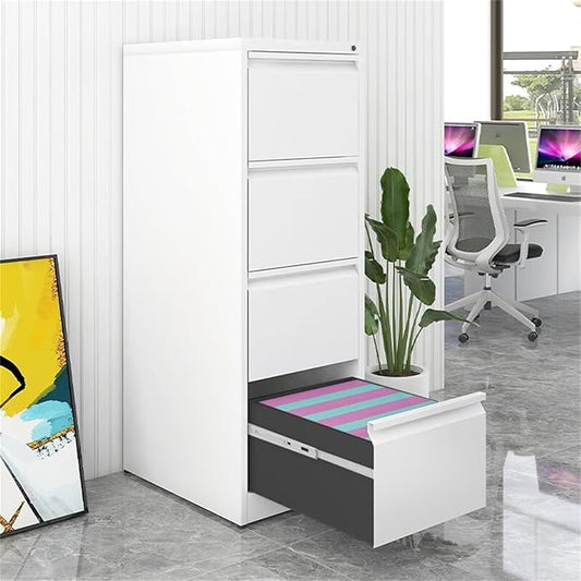 4 Drawer File Cabinet with Lock, Vertical Filing Cabinet for Home Office Garage, Metal Lockers Steel Lockable Drawer Storage Organizer for Letter Size/a4/Legal Files White