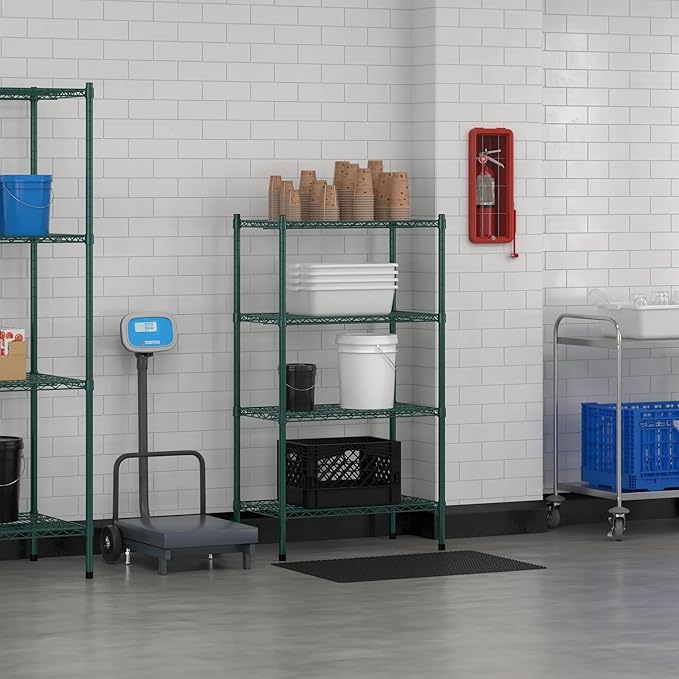 Commercial NSF Listed Green Epoxy Stationary Wire Shelving Kit 18" x 30" x 54", with 4 Shelves Perfect for Warehouse, Walk-in Refrigerator, Freezer, Grocery Store, Restaurant, Dishroom