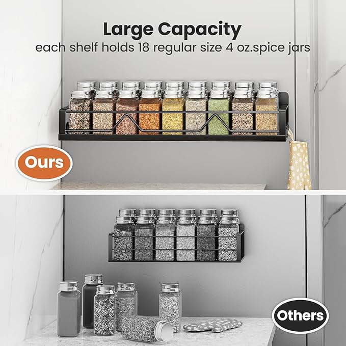 Mystozer 16.9 Inch Wide Large Capacity Magnetic Spice Rack for Refrigerator, 5 Pack Metal Fridge Shelf, Black