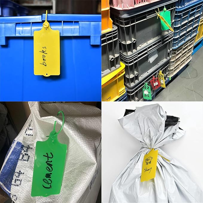 LeadSeals 100 Plastic Tags Shipping Tags Water Proof Tags for Labeling Shipping Labels Security Seals Writable Marker Ties Hanging Tags Storage Tag with One Marker Pen (Mixed 5 Color)
