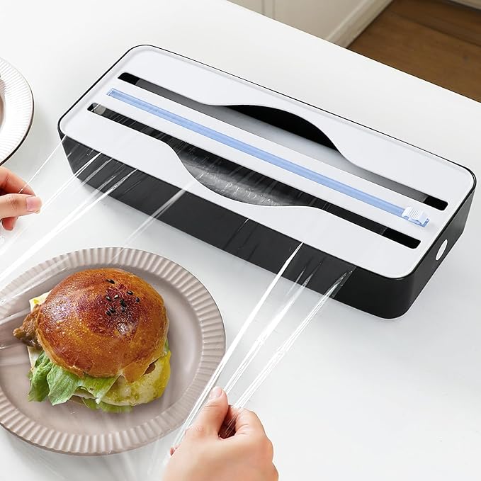 Dual-Slot Multifunctional Kitchen Cutter | For Cling Film, Aluminum Foil, and Parchment Paper Storage & Cutting | Easily Cut Two Materials at Once (Black(suckers))