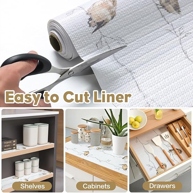 Quttisay Shelf Liner for Kitchen Cabinets Non Adhesive Drawer Liner,Cabinet Liner for Shelves,Non Slip Kitchen Drawer Liners for Dresser,Waterproof Shelf Paper for Refrigerator,Cupboard,12In x 16.4FT