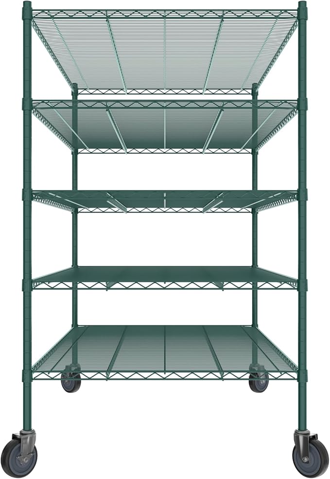 Commercial NSF Listed Green Epoxy Mobile Wire Shelving Kit 36" x 60" x 60", with 5 Shelves Perfect for Warehouse, Walk-in Refrigerator, Freezer, Grocery Store, Restaurant, Dishroom
