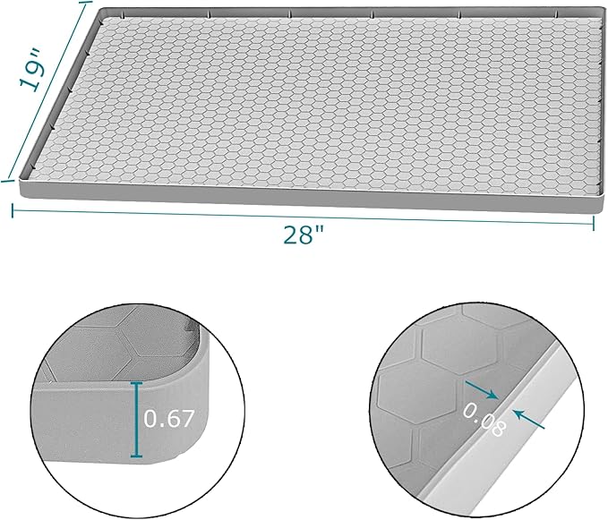 Jacooxi Under Sink Mat 28 x 19 for Kitchen Waterproof, Silicone Under Sink Liner, Bathroom Kitchen Cabinet Protector Mat, Easy to Clean Cabinet Mat Organizers and Storage, Light Grey
