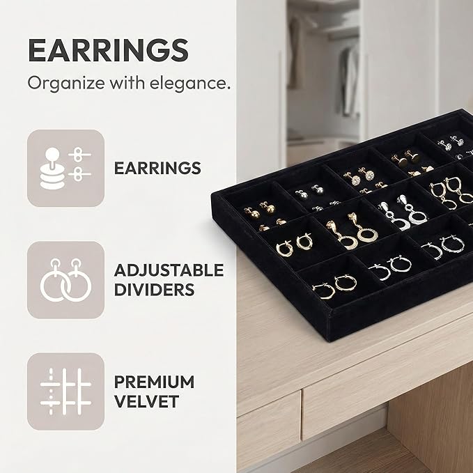 Jewelry Tray Divider Inserts DIY Organizer for Jewelry Display Boxes Adjustable Velvet Lined Dividers for Storage