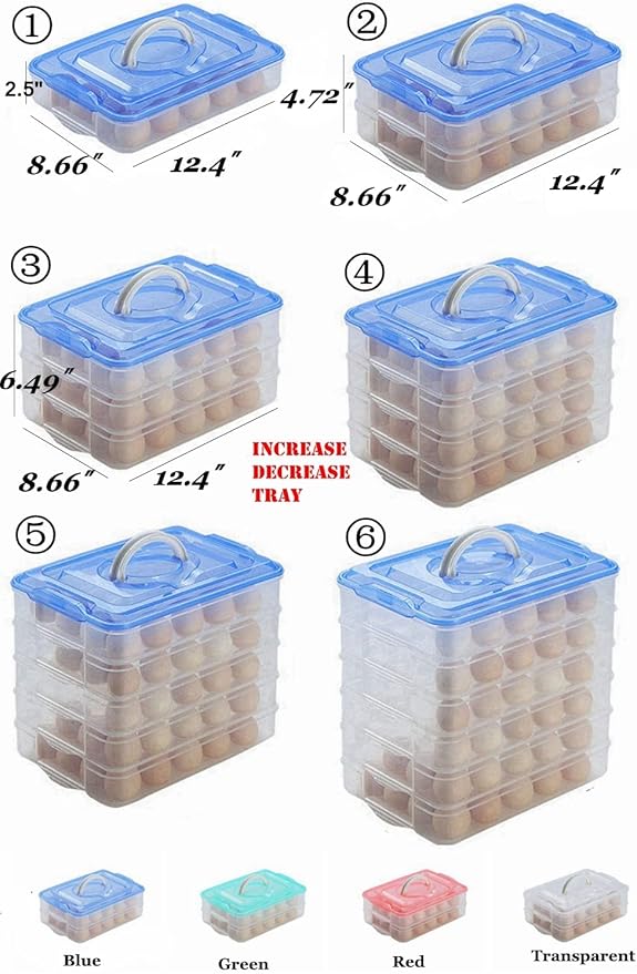 Deviled Egg Tray with Lid, 2-Layer, Food Storage Container with Handle, Egg Holder for Refrigerator, large, 40 eggs (Blue)