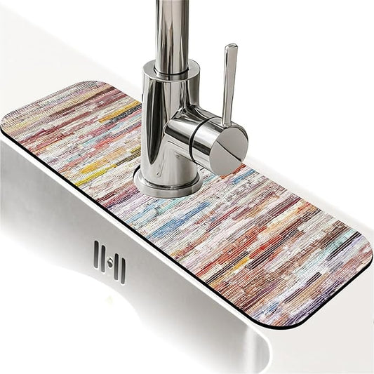 Kitchen Sink Splash Guard，Multicolored weaving Faucet Mat Sink Gadgets-Super Absorbent Fast Drying Mat Drip Catcher for Kitchen, Bathroom,Sink Mat, Dish Drying Mat, Bathroom(15" X 5.5" )