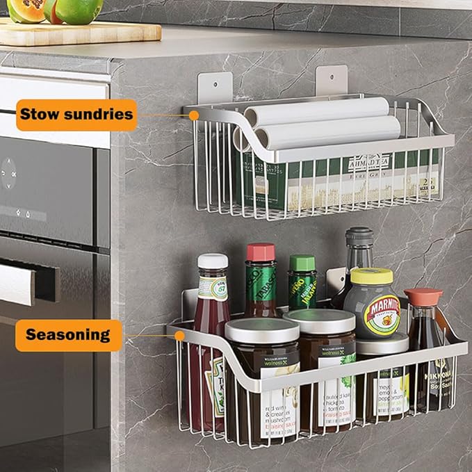Wire Baskets, SUS304 Stainless Steel Storage Baskets, Durable Baskets for Storage Wall Mount, Hanging Wire Baskets Wall Mount Baskets for Kitchen, Bathroom, Closets - 4 Set