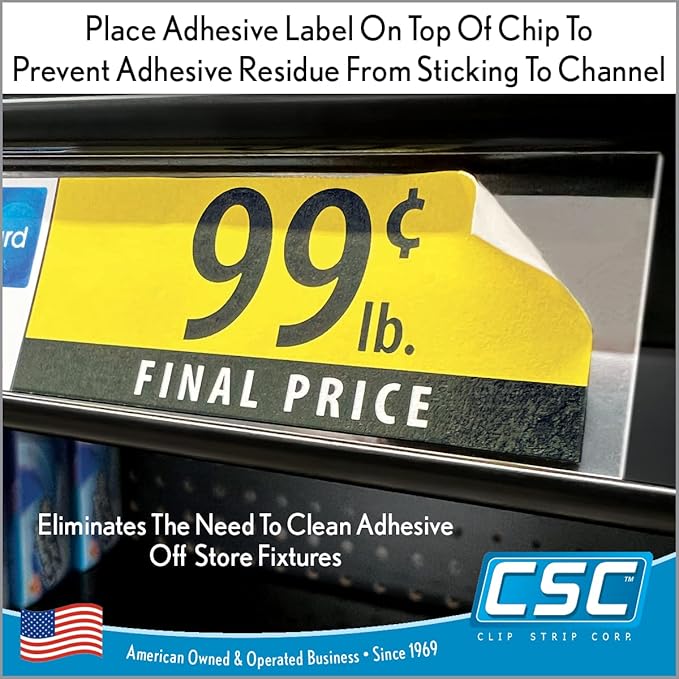 Price Data Channel Label Holder Chips, Clear Plastic Tags, 3" L x 1.25" H, 10 Mil Thick, Gondola Shelf Edge, Reusable, Made for Point of Purchase Shelf Molding by Clip Strip Corp, 2000 Pack