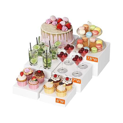 Lifewit 6 PCS Buffet Risers and Stands, Food Risers for Buffet Table, Catering Dessert Cake Holder for Party, Collectibles Jewelry Display Shelf, Nesting Cube Boxes, White, (6",7",7.8")