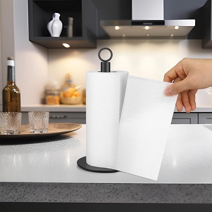 Paper Towel Holder Countertop, Black Paper Towel Holders, Stainless Steel Countertop Paper Towels Holders, Kitchen PaperRoll Holder, Non-Slip Standing Paper Towel Holders