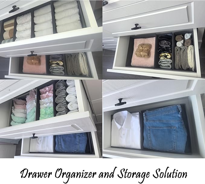 Drawer Organizer Set of 4 Light Grey - Fabric Storage Bins for Clothes, Underwear, Socks & Bras - 11" Dresser Dividers for Bedroom Closet