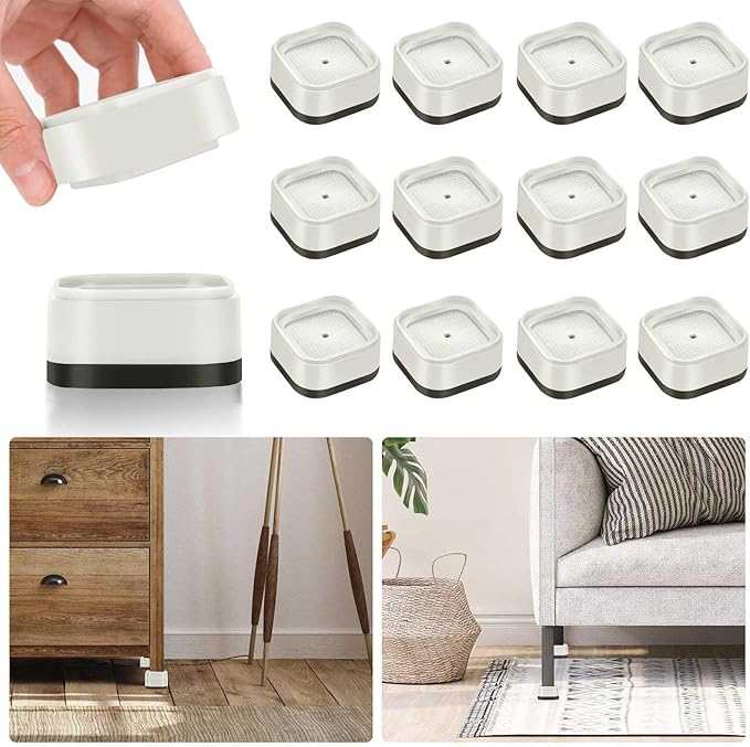 12 Pack Furniture Risers 1, 2 or 3 Inch, Adjustable Bed Risers Heavy Duty For Table Desk Couch Chair Sofa Cabinet Bed Legs Dorm, Square Stackable Bed Raisers Blocks Lift Height 1", 2" or 3", White