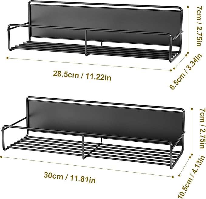 Mystozer 2 Pack Magnetic Spice Rack Organizer, Space Saver for Refrigerator and Microwave Oven, Magnetical Fridge Shelf for Jars, Seaoning, tins and Utensils Black