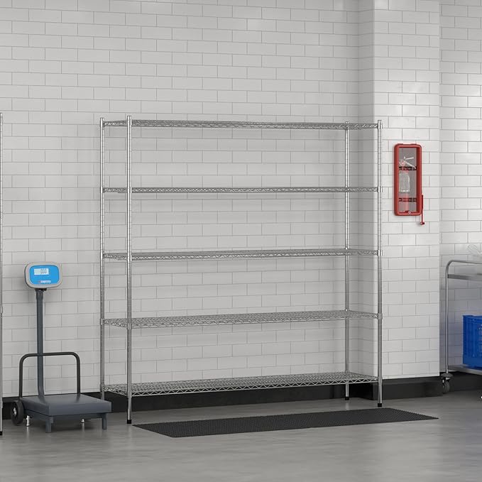 Commercial NSF Listed Chrome Stationary Wire Shelving Kit 18" x 72" x 74", with 5 Shelves Perfect for Warehouse, Walk-in Refrigerator, Freezer, Grocery Store, Restaurant, Dishroom
