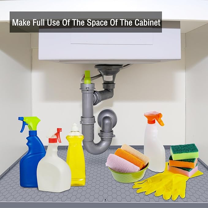 Under Sink Mat - 34" x 22" Waterproof Under Sink Kitchen Cabinet Mat with Drain Hole,Kitchen Bathroom Cabinet Floors Mat,Silicone Under Sink Mat,Flexible Under Sink Mats