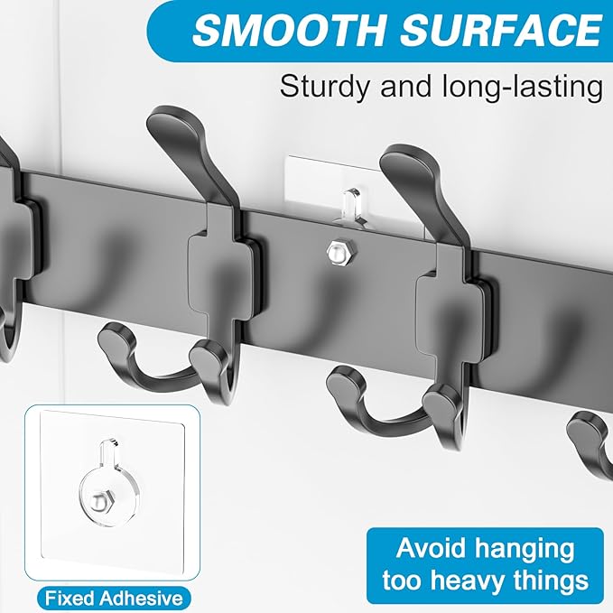 Over The Door Hooks Organizer, Over The Door Coat Rack with 12 Coat Hooks, Door Hanger Towel Rack, Back of Door Storage for Bedroom, Kitchen, Bathroom(Black)