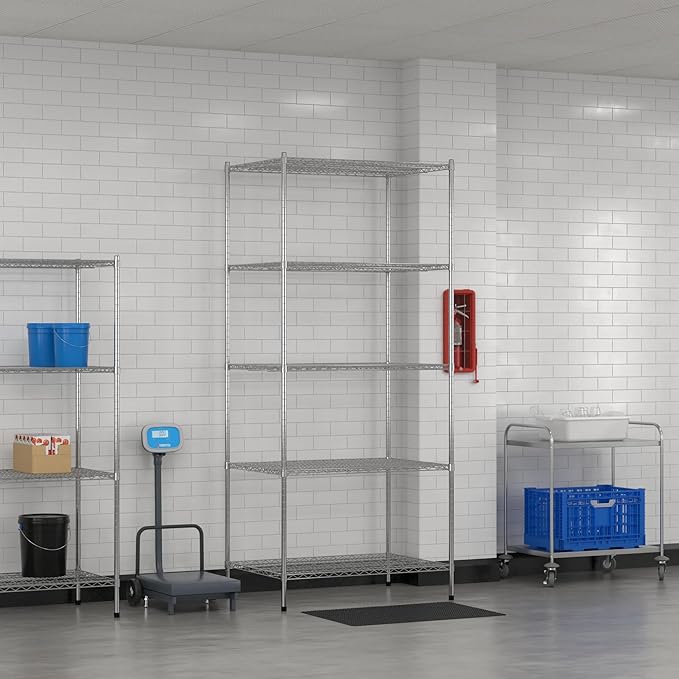 Commercial NSF Listed Chrome Stationary Wire Shelving Kit 30" x 42" x 96", with 5 Shelves Perfect for Warehouse, Walk-in Refrigerator, Freezer, Grocery Store, Restaurant, Dishroom