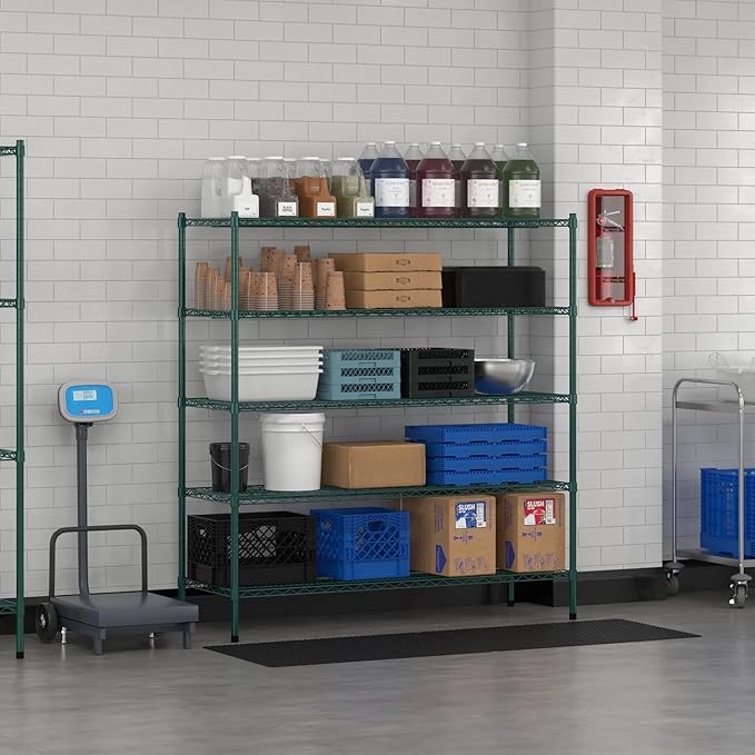 Commercial NSF Listed Green Epoxy Stationary Wire Shelving Kit 21" x 60" x 64", with 5 Shelves Perfect for Warehouse, Walk-in Refrigerator, Freezer, Grocery Store, Restaurant, Dishroom