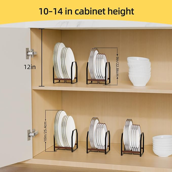 2 Pack Small Kitchen Plate Organizer, Metal Dish Racks for Apartment, Small Family, or Countertop Use – Fits 6"–10" Plates, Black