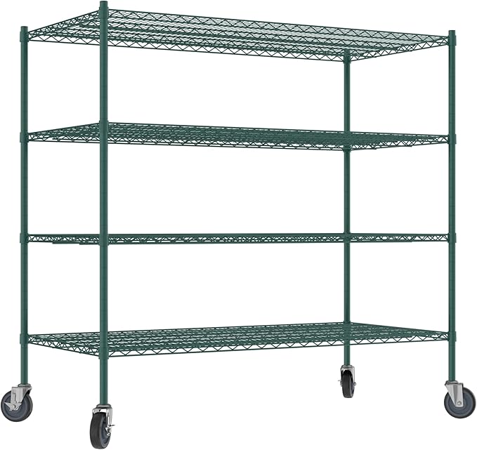Commercial NSF Listed Green Epoxy Mobile Wire Shelving Kit 30" x 60" x 60", with 4 Shelves Perfect for Warehouse, Walk-in Refrigerator, Freezer, Grocery Store, Restaurant, Dishroom