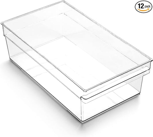 BINO | Plastic Storage Bins, Large - 12 Pack | THE HANDLER COLLECTION | Multi-Use Organizer Bins | Built-In Handle | BPA-Free | Pantry Organization | Home Organization | Fridge Organizer | Freezer Org