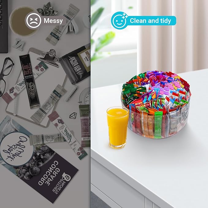 Drink Packet Organizer for Powdered Drink Mix,Powder Packet,Water Packet,Water Flavor Packet,Lazy Susan Organizer for Drink Mix Rotating Holder for Drink Mix Necessities