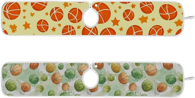 2 PCS Kitchen Sink Splash Guard 30 Inch Faucet Mat for Kitchen Sink Bathroom Sink Faucet Absorbing Drip Drain Mat Pad Microfiber Soft Washable Orange and Green Basketball Stars