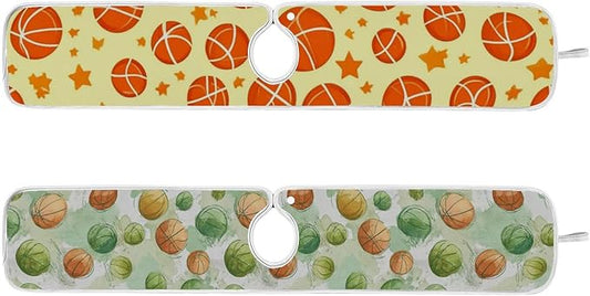 2 PCS Kitchen Sink Splash Guard 30 Inch Faucet Mat for Kitchen Sink Bathroom Sink Faucet Absorbing Drip Drain Mat Pad Microfiber Soft Washable Orange and Green Basketball Stars