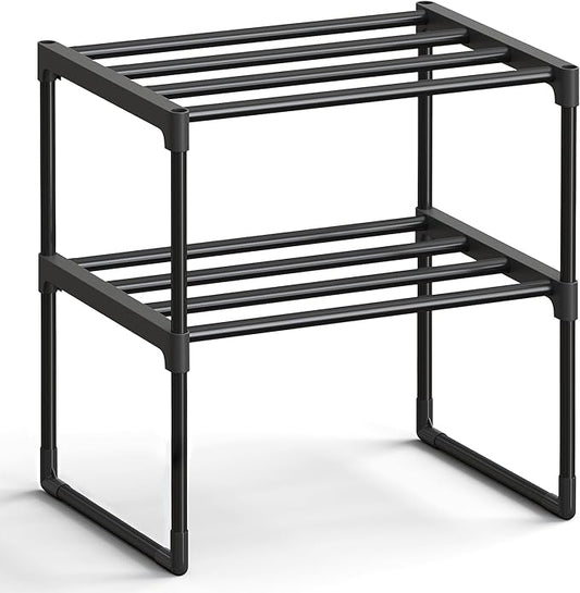 SONGMICS Shoe Rack, 2-Tier Shoe Organizer, Metal Storage Shelf, Upright or Upside Down, for 3-6 Pairs, Stackable, for Entryway, 11.8 x 16.7 x 14.8 Inches, Black ULSA002B01